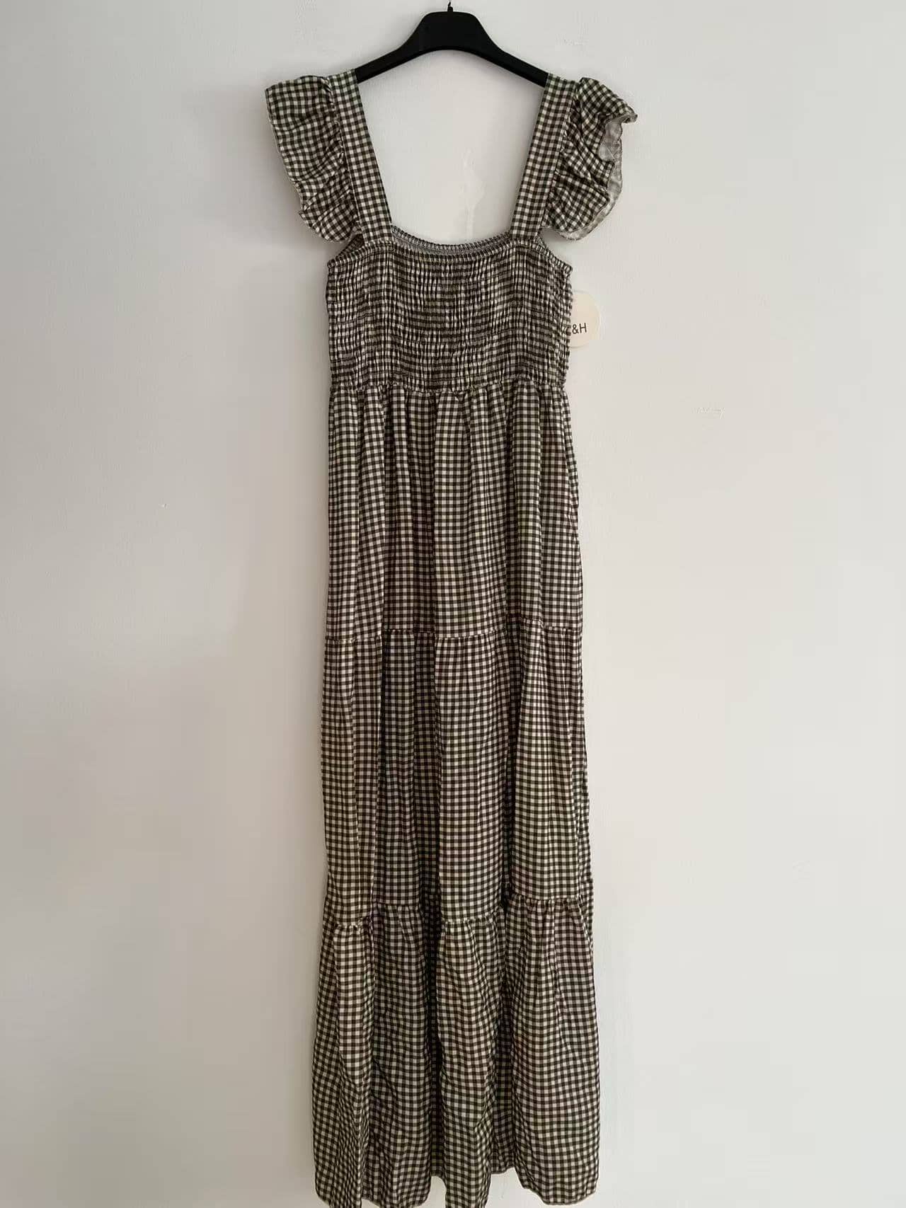 Vestido largo tirantes cuadro