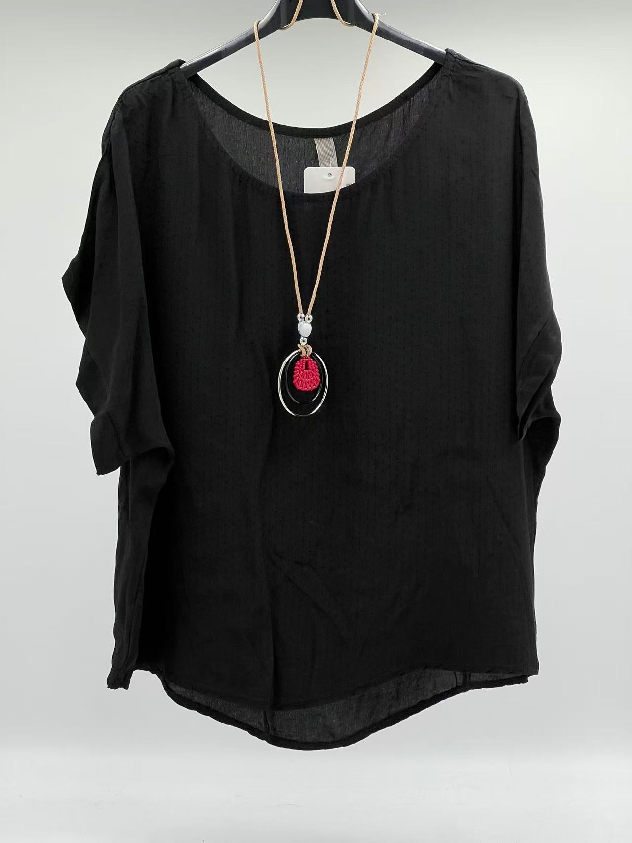 Blusa Fluida de Manga Corta con Textura de Micropunto