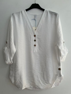 Blusa cuello pico larga blanca