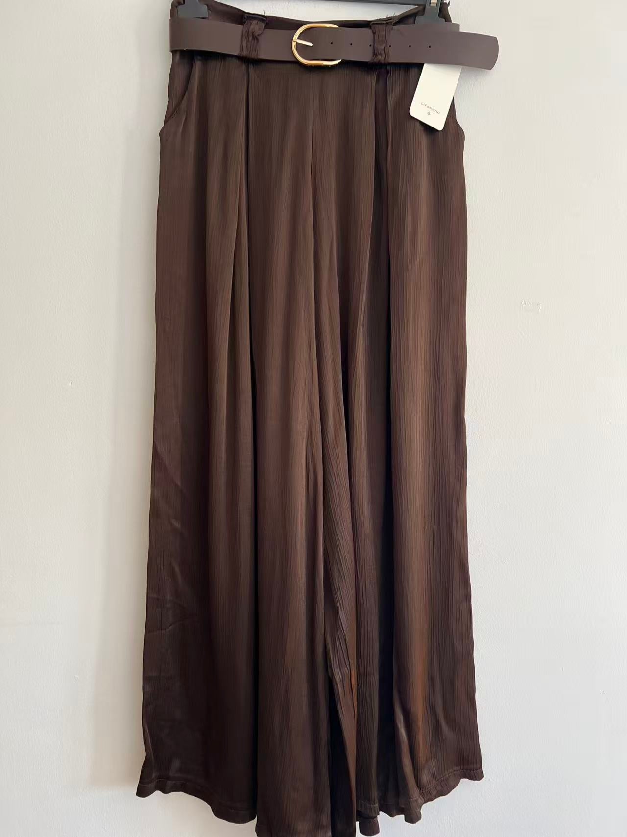 Pantalón Palazzo de Raso Satinado con Cinturón Elegancia y Confort con Caída Fluida