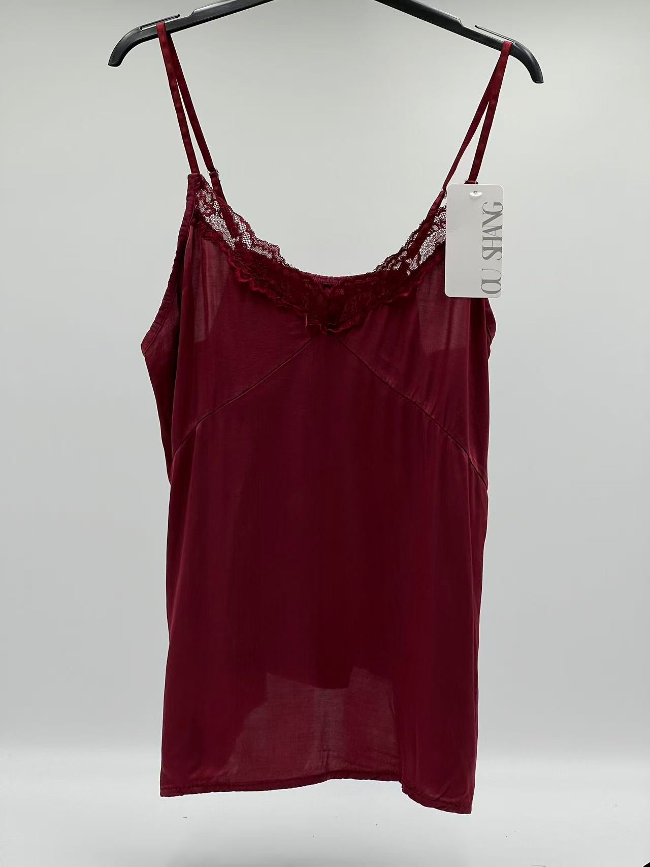 Tirantes raso encaje burdeos