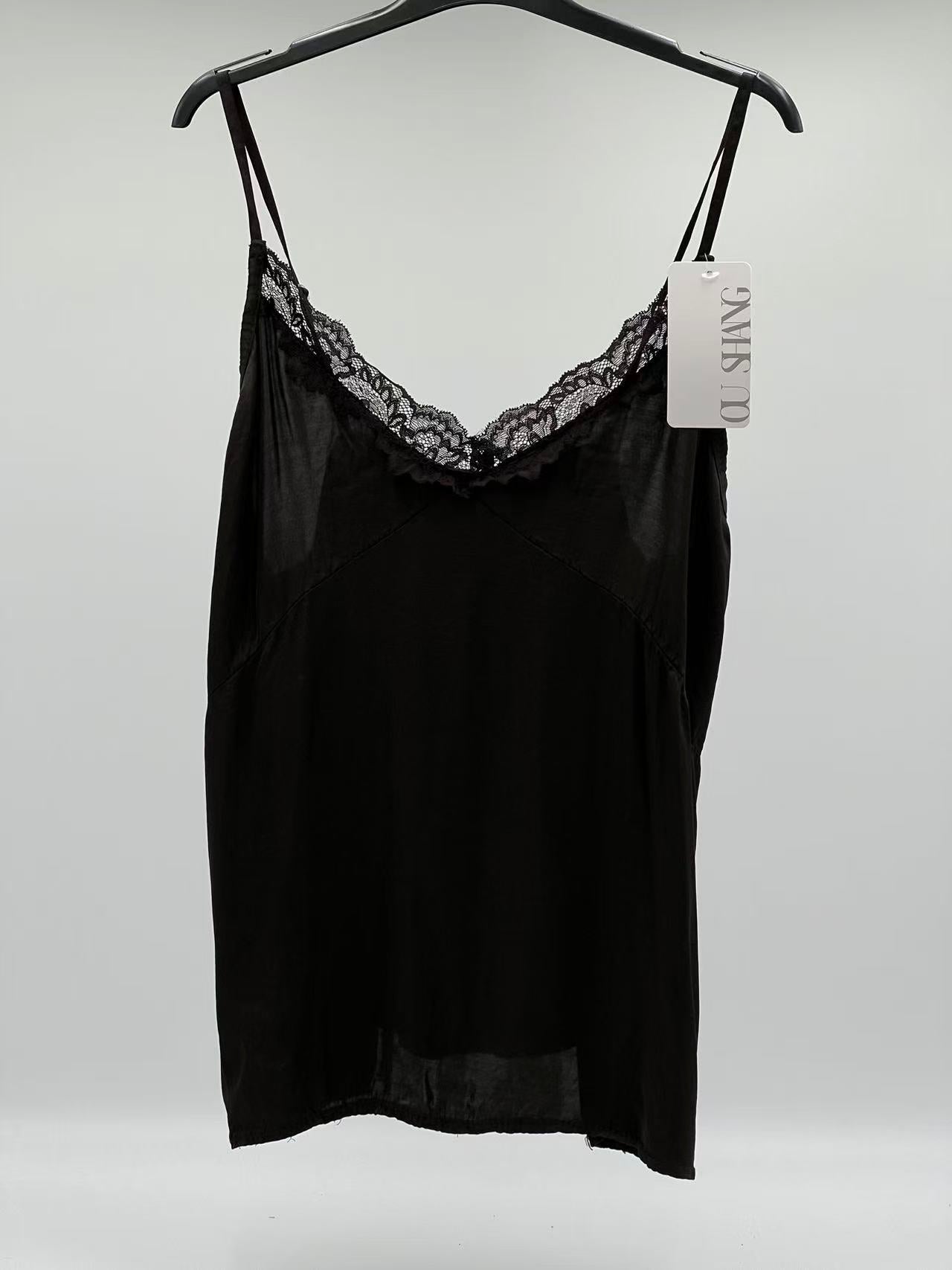 Tirantes raso encaje negro