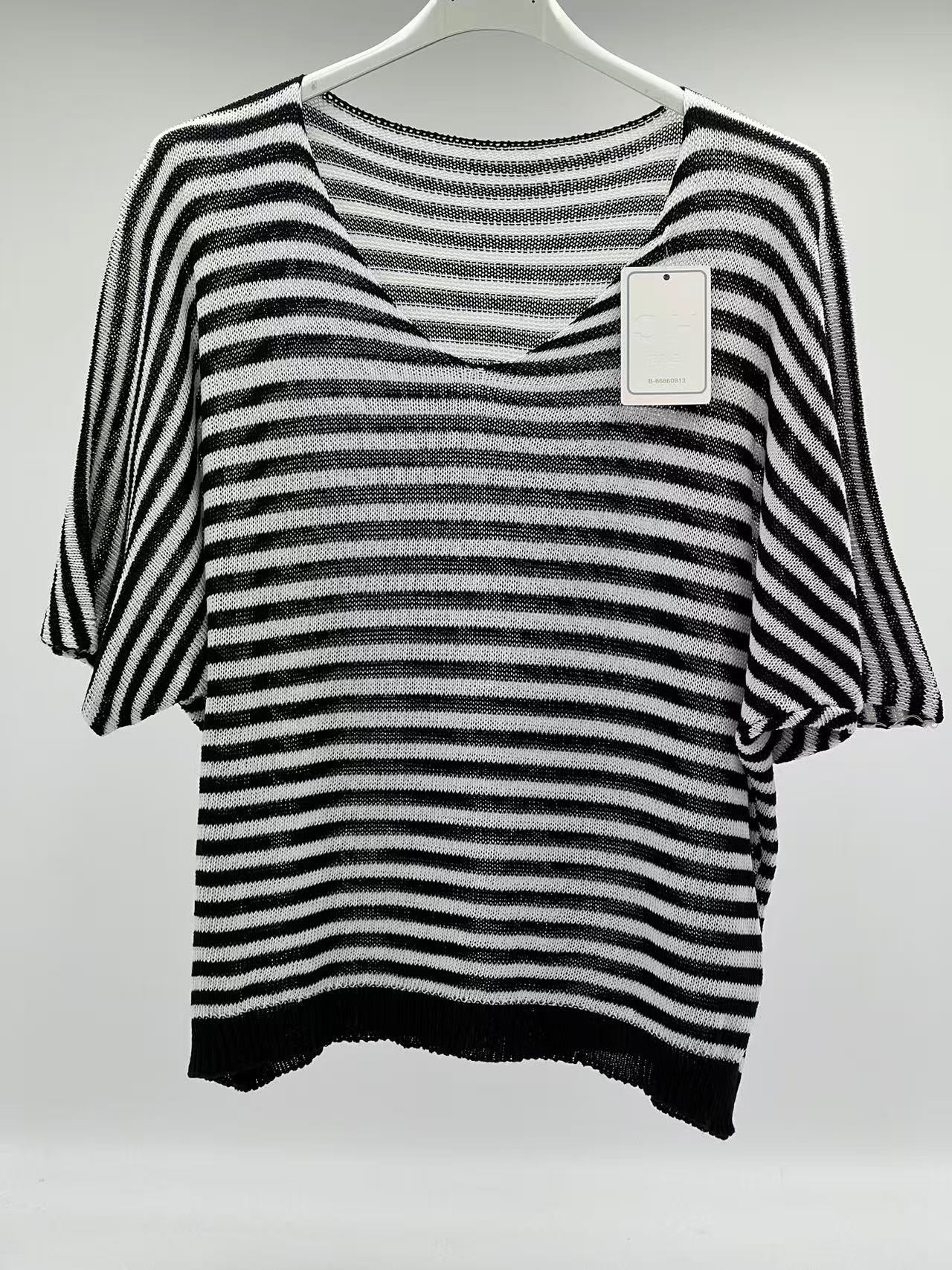 Jersey de Punto a Rayas Amarillo y Blanco Estilo Casual de Primavera