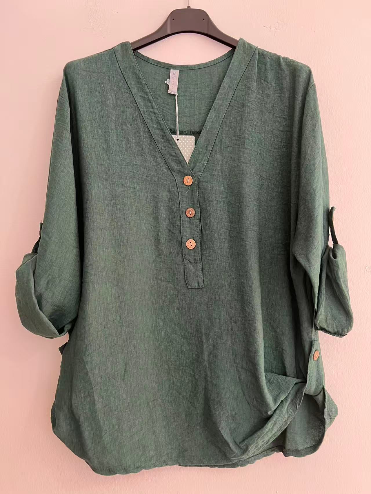 Blusa cuello pico larga verde caqui