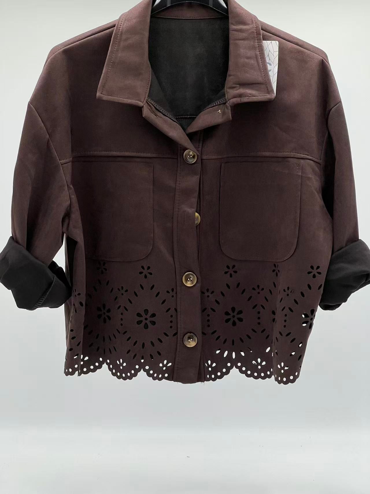 Chaqueta antelina encaje marrón chocolate