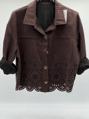 Chaqueta antelina encaje marrón chocolate