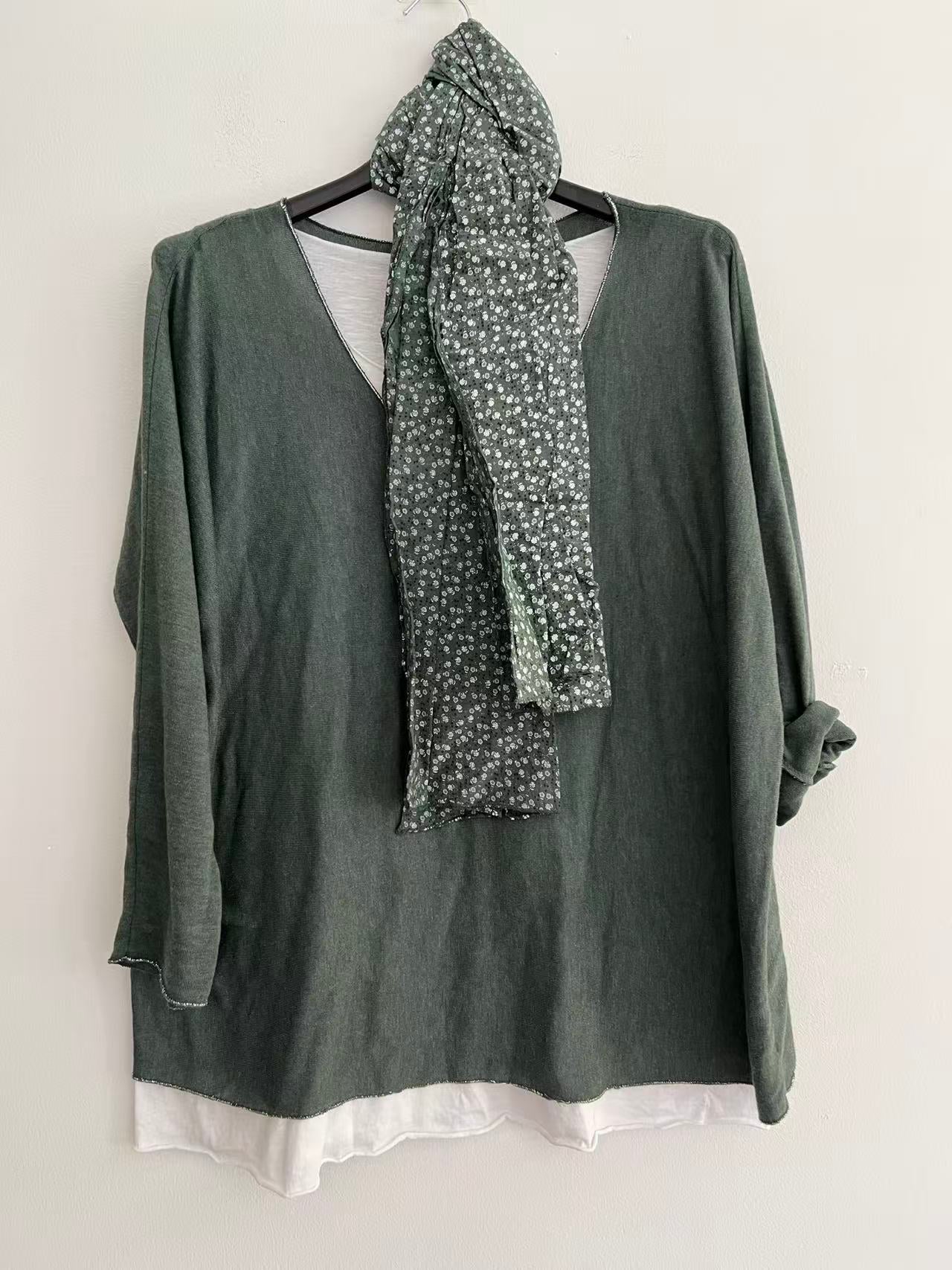 Conjuntos dos piezas con bufanda verde botella