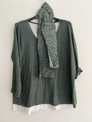 Conjuntos dos piezas con bufanda verde botella