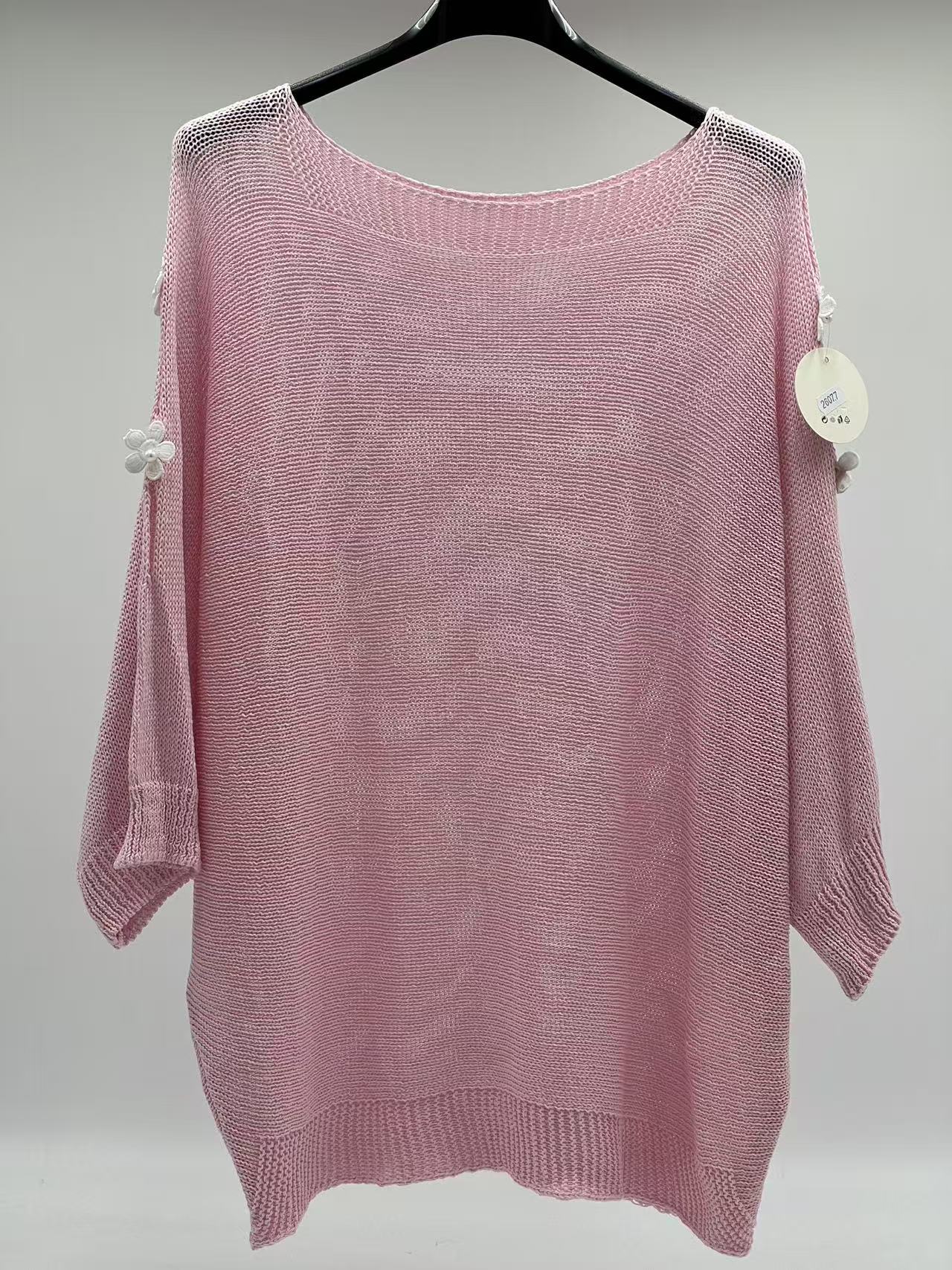 Jersey de Punto con Flores de Perlas y Aberturas en Hombros Estilo Romántico y Coquette