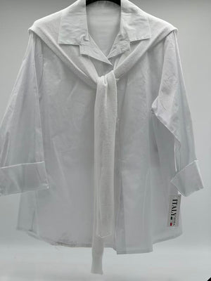 Camisa de Algodón con Capa de Punto Blanca