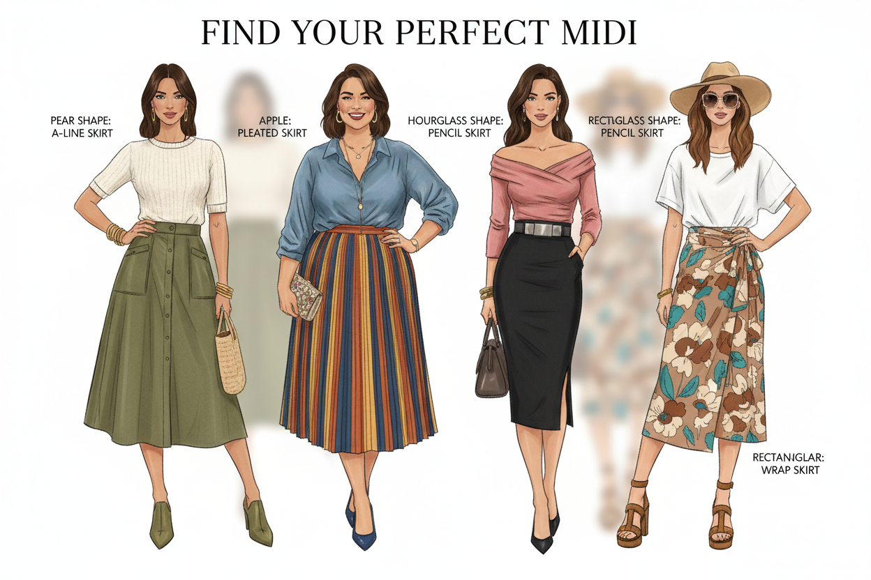  Cómo combinar faldas midi según tu tipo de cuerpo: guía completa para mujeres reales