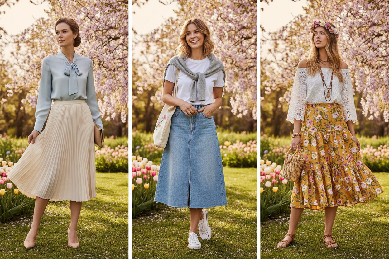 Faldas midi en primavera: cómo combinarlas según tu estilo