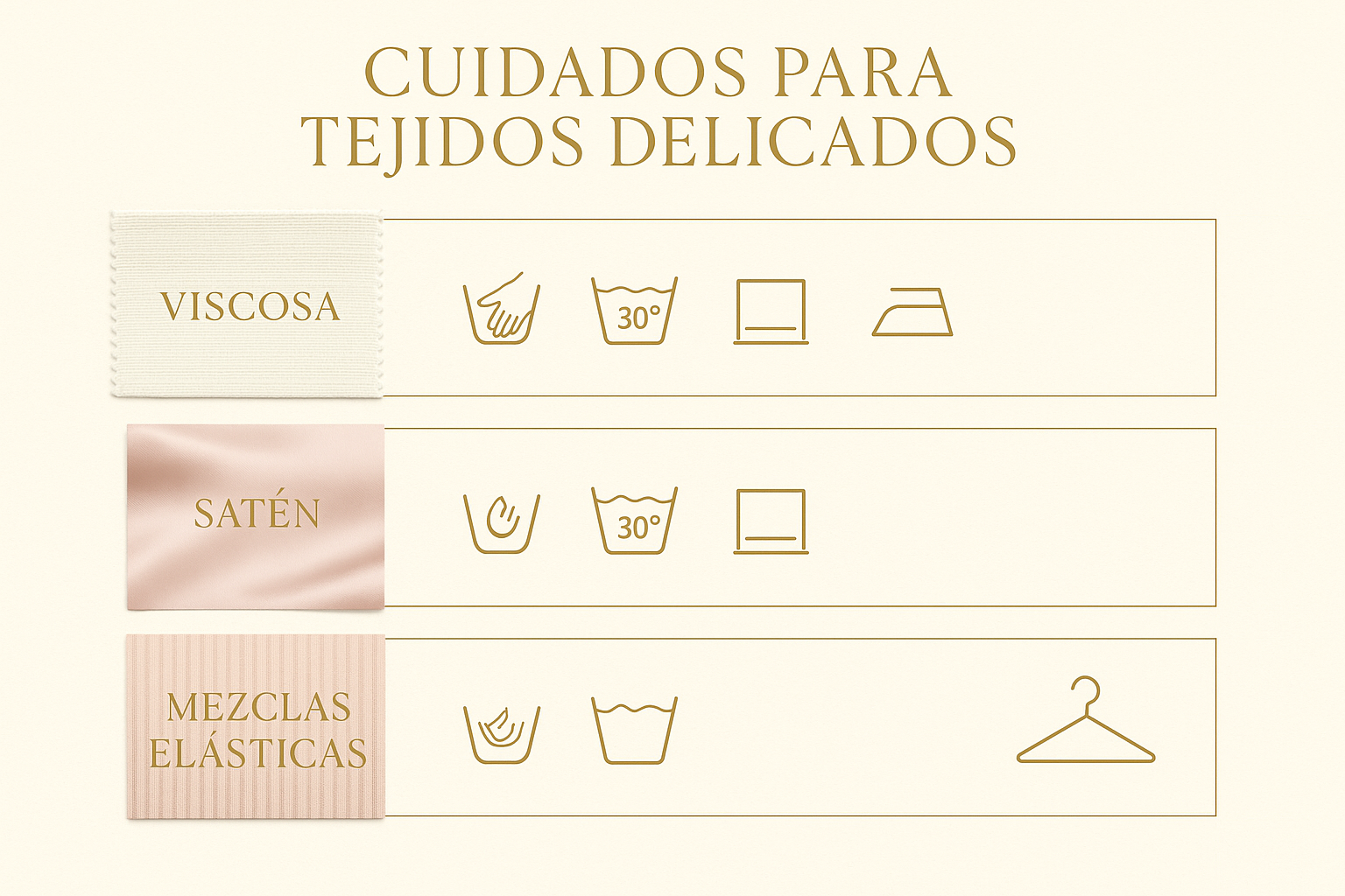 Guía para cuidar tus prendas de viscosa, raso y mezclas elásticas