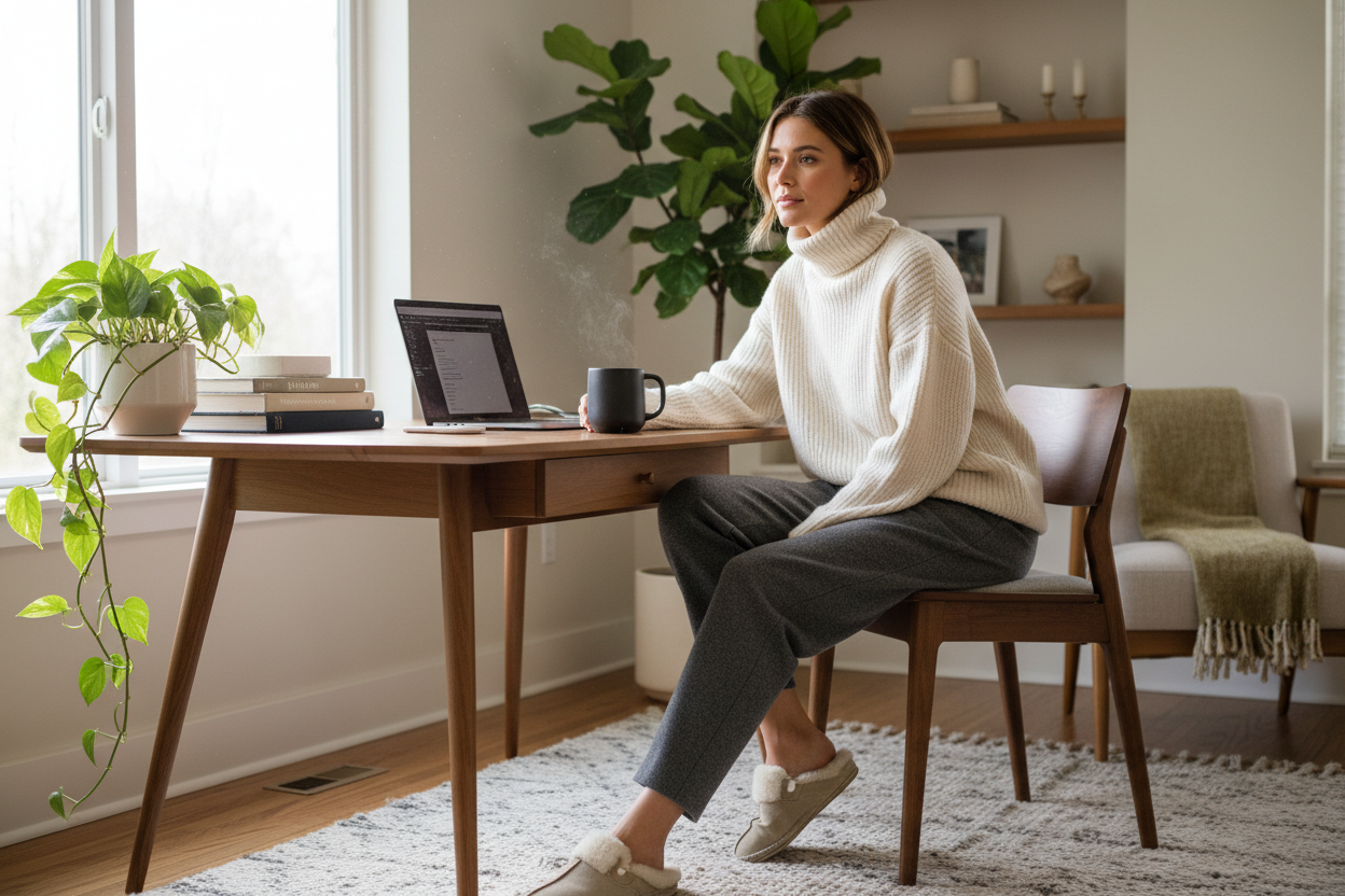 Ropa de invierno cómoda para teletrabajo: cómo vestir bien desde casa sin perder estilo