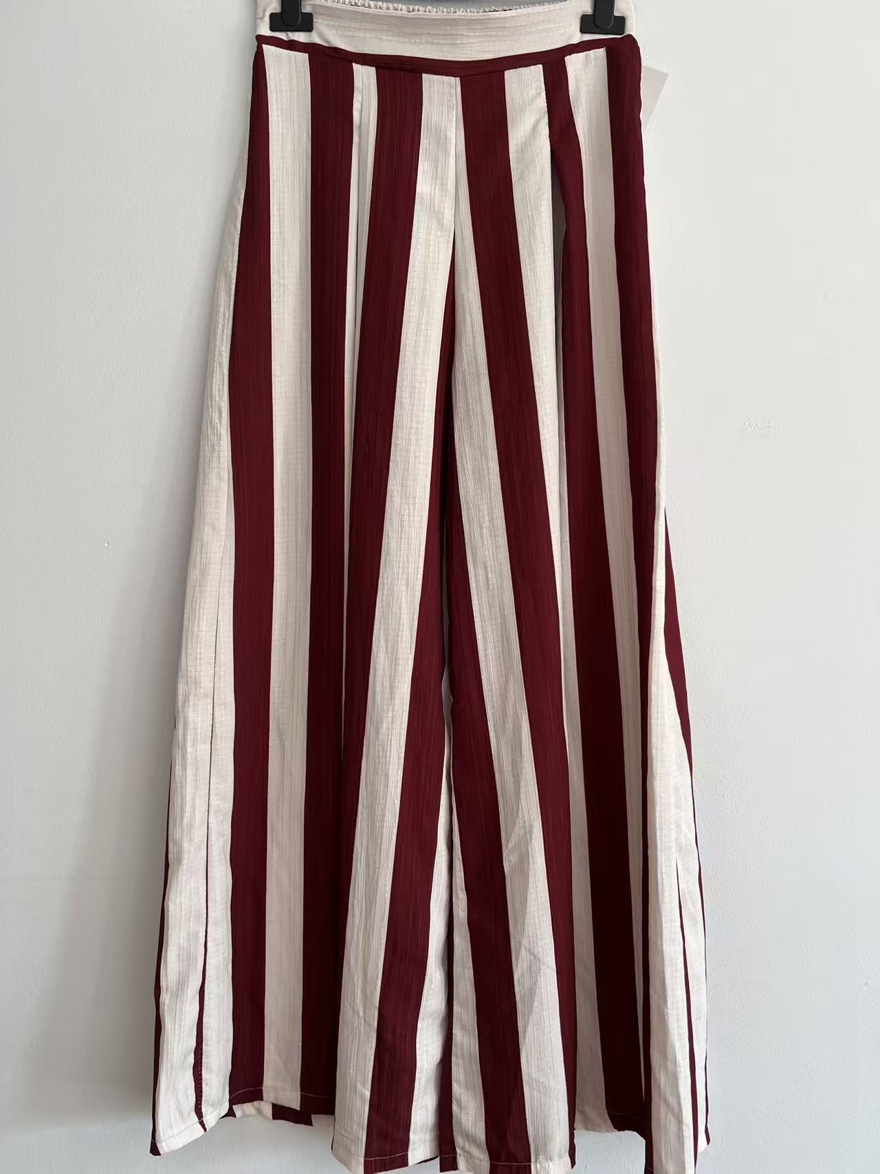 Pantalón Palazzo de Rayas con Cintura Plana