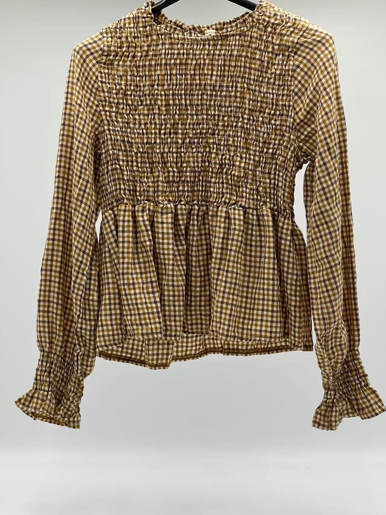 Blusa cuadro mostaza