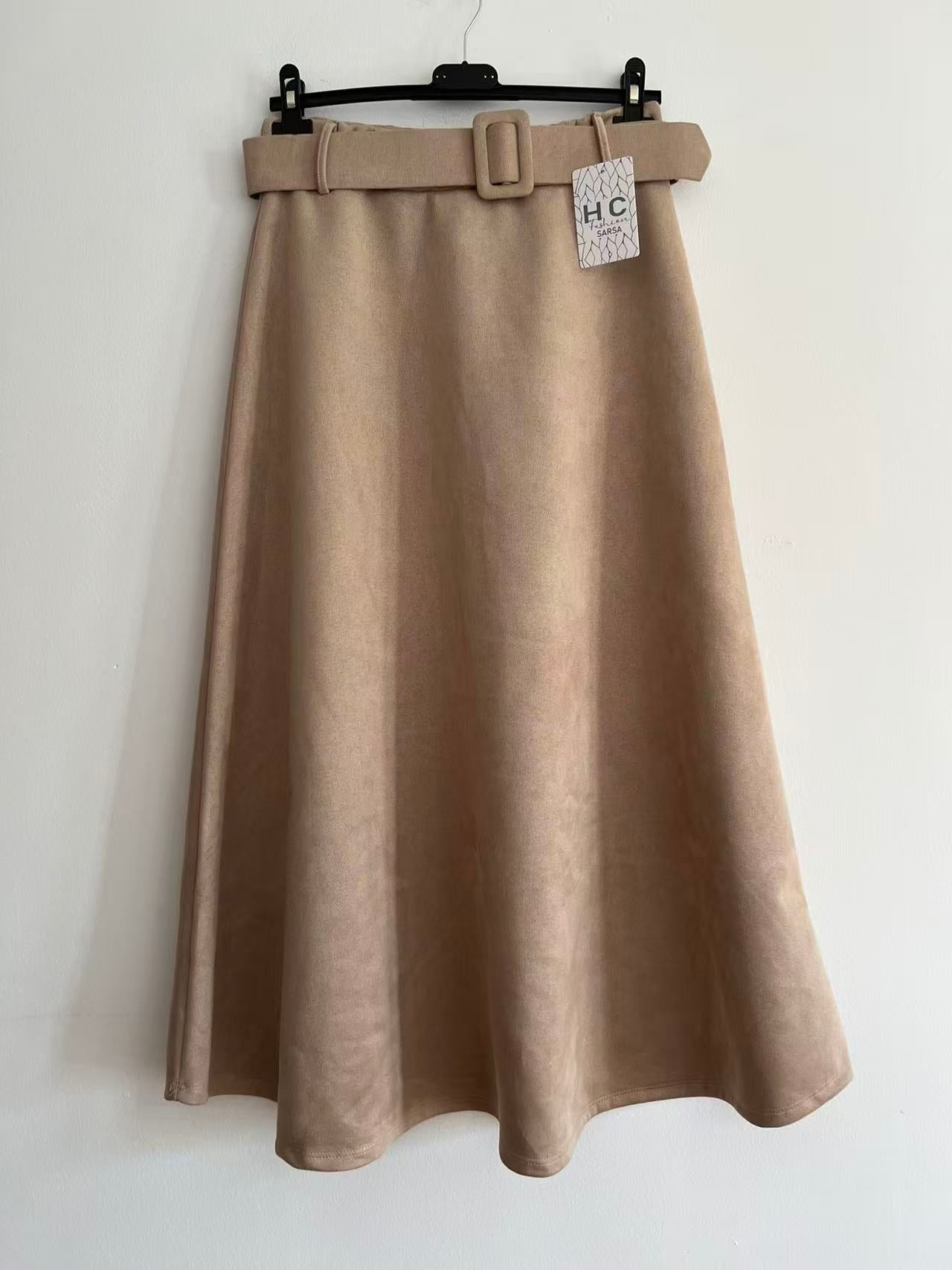 Falda antelina lisa beige