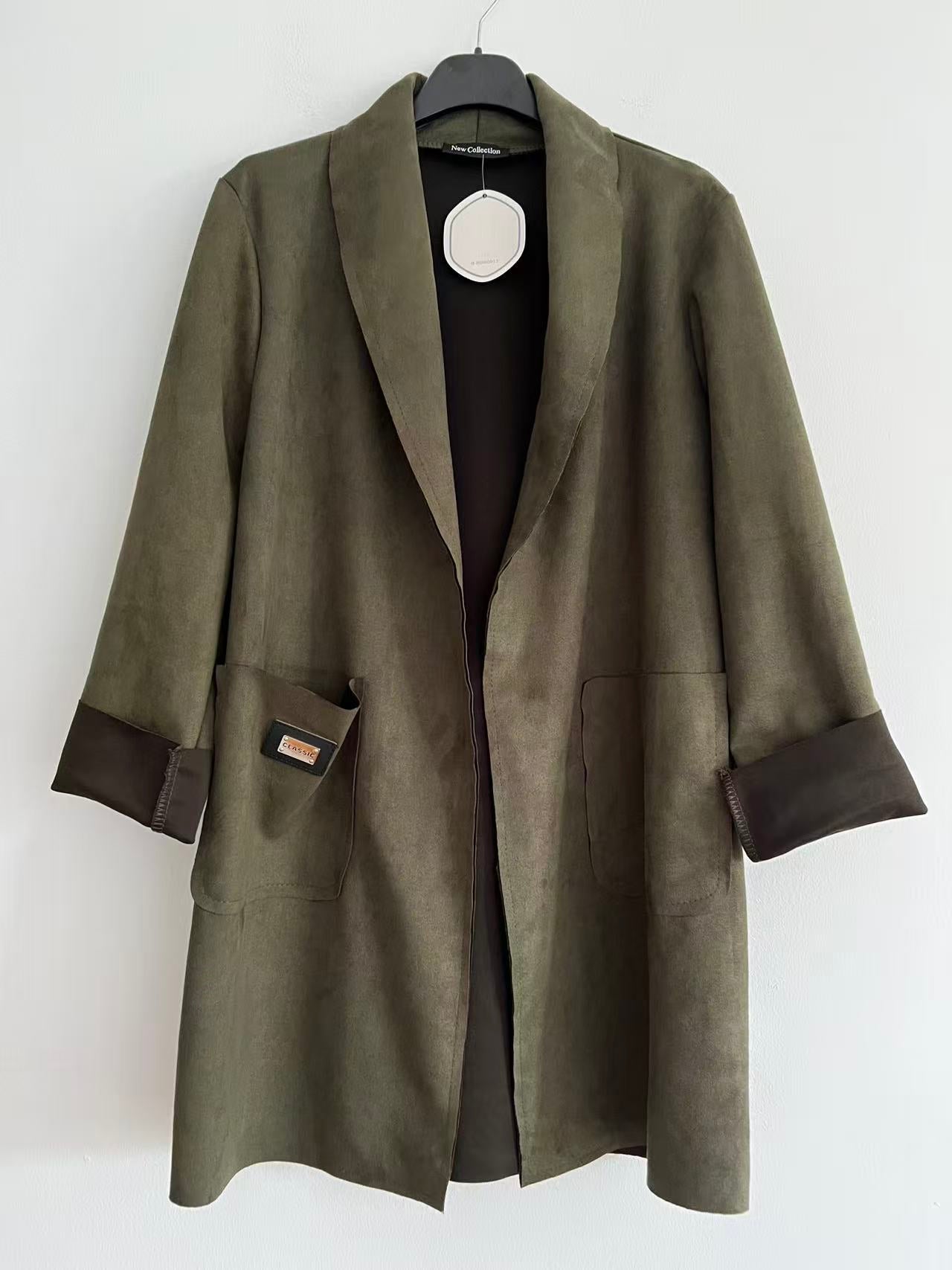 Gabardina antelina lisa verde caqui