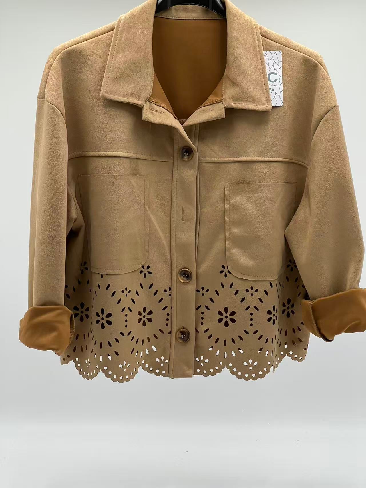 Chaqueta antelina encaje camel
