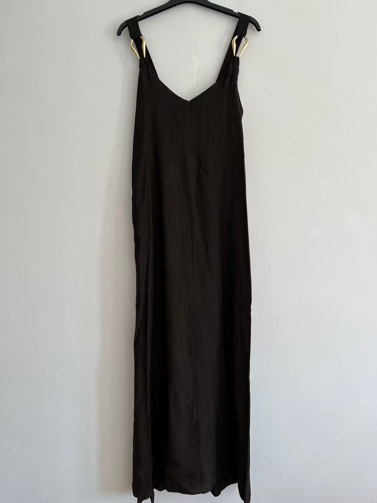 Vestido Largo Fluido de Tirantes con Anillas Metálicas