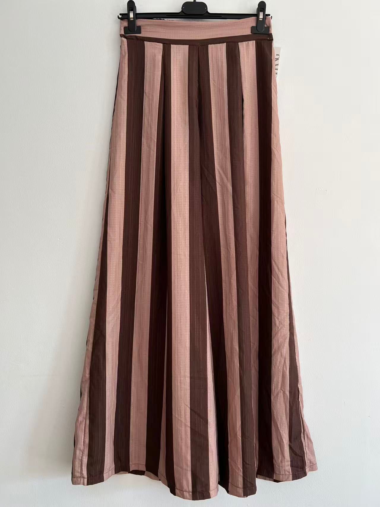 Pantalón Palazzo de Rayas con Cintura Plana