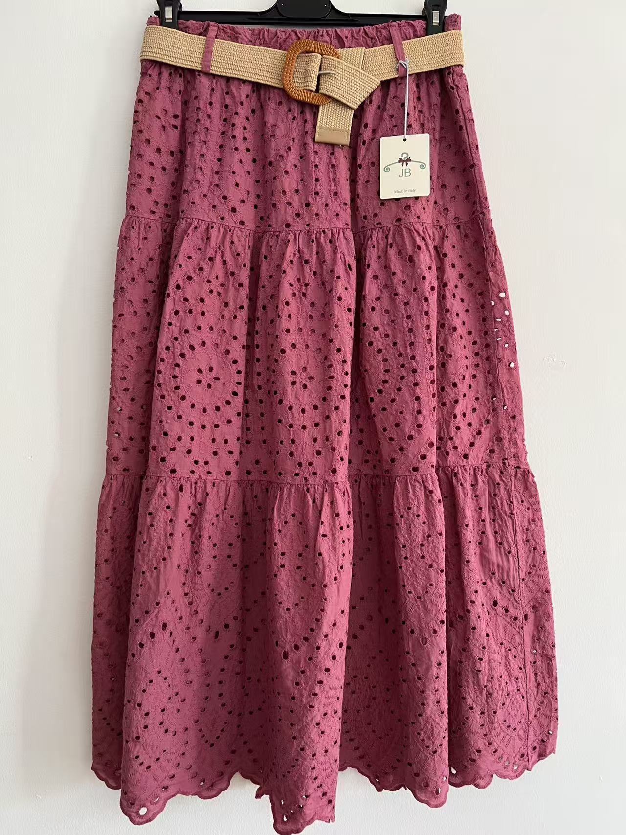 Falda Larga de Algodón 100% con Bordado Suizo