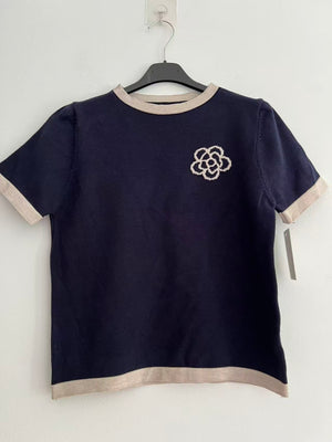 Camiseta bordado floral marino