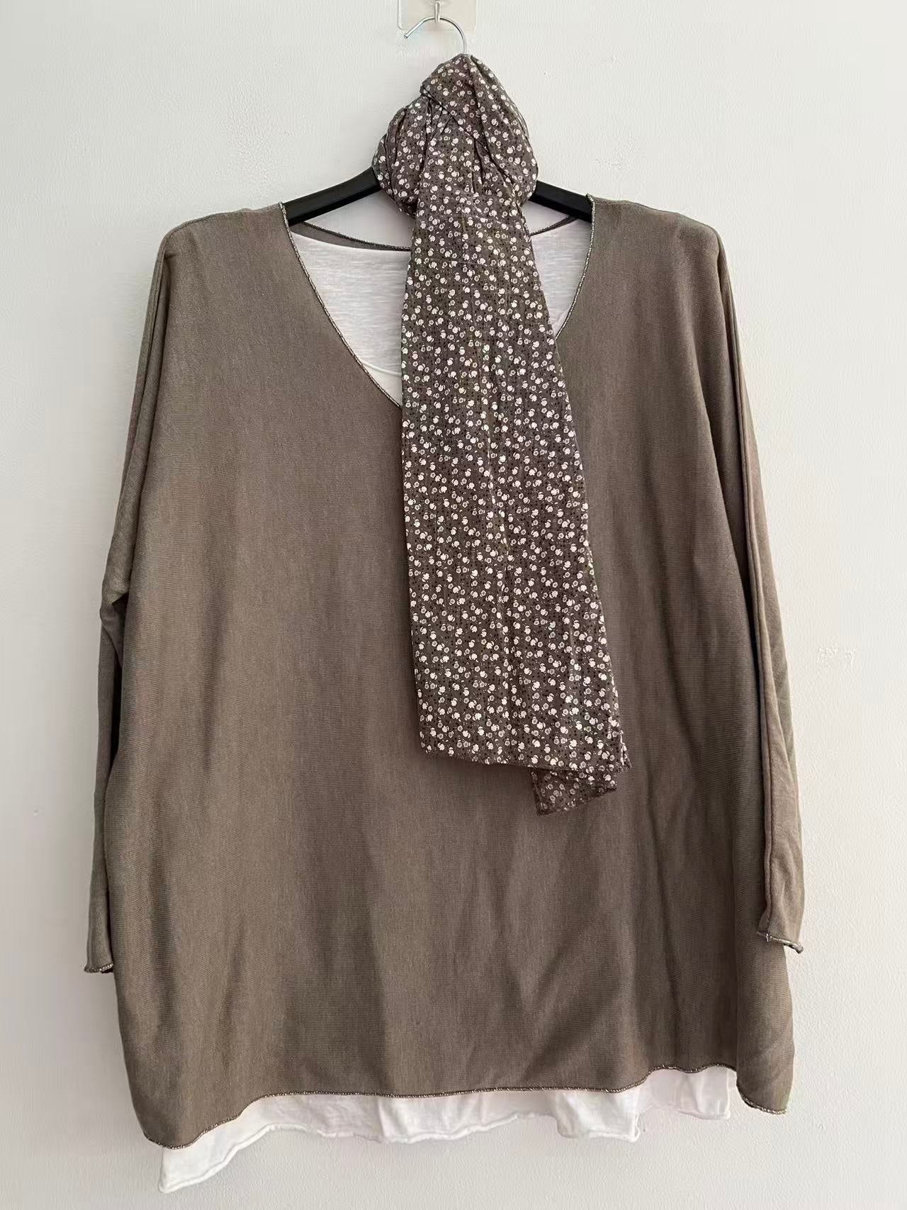 Conjuntos dos piezas con bufanda taupe