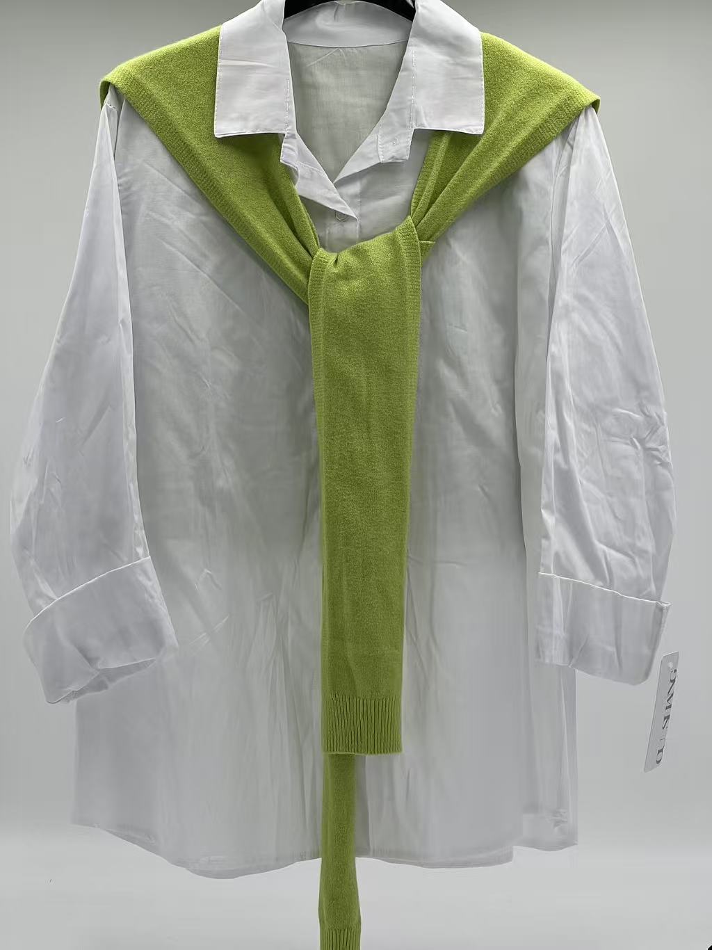 Camisa de Algodón con Capa de Punto Verde pera