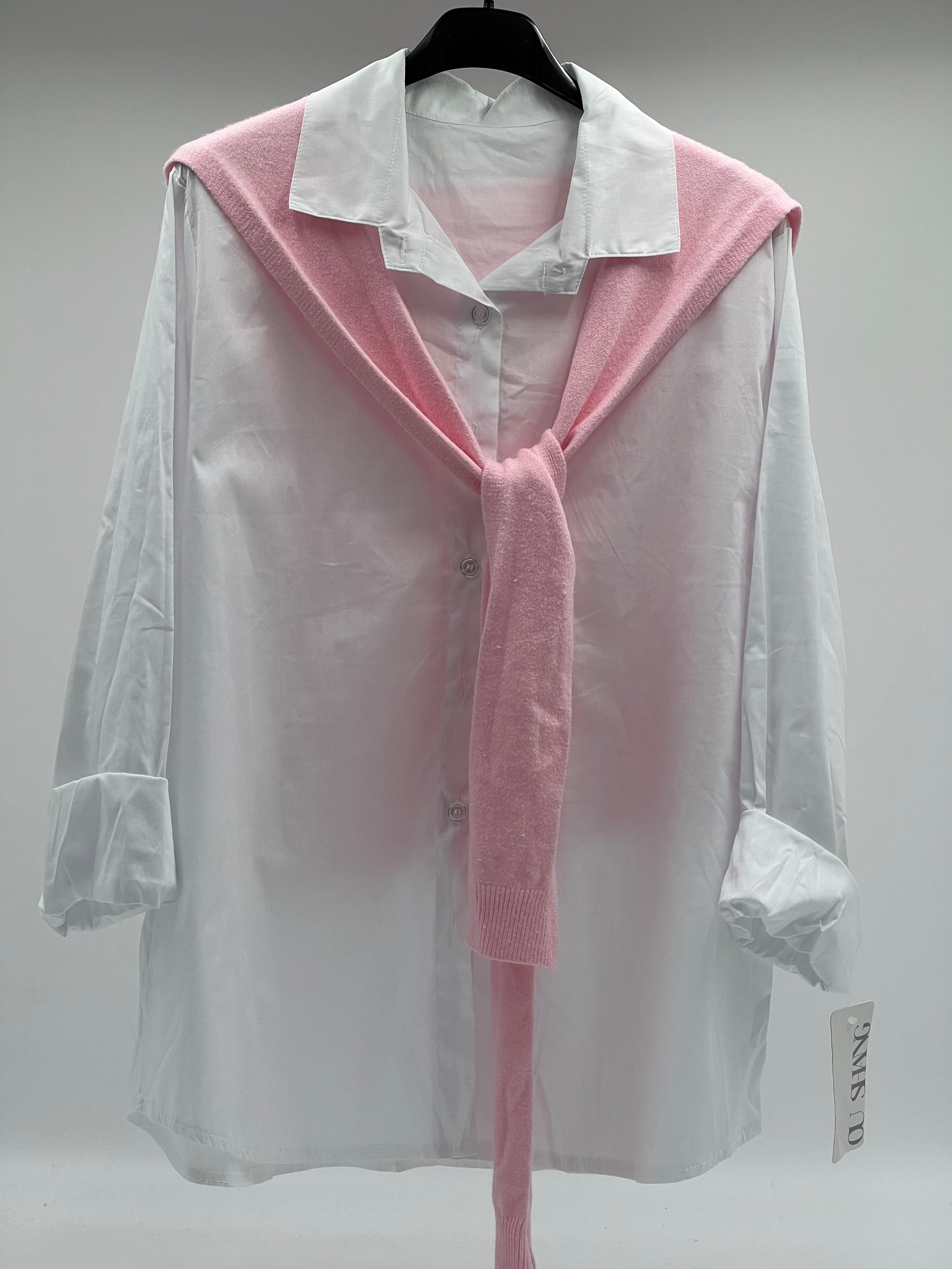 Camisa de Algodón con Capa de Punto Rosa