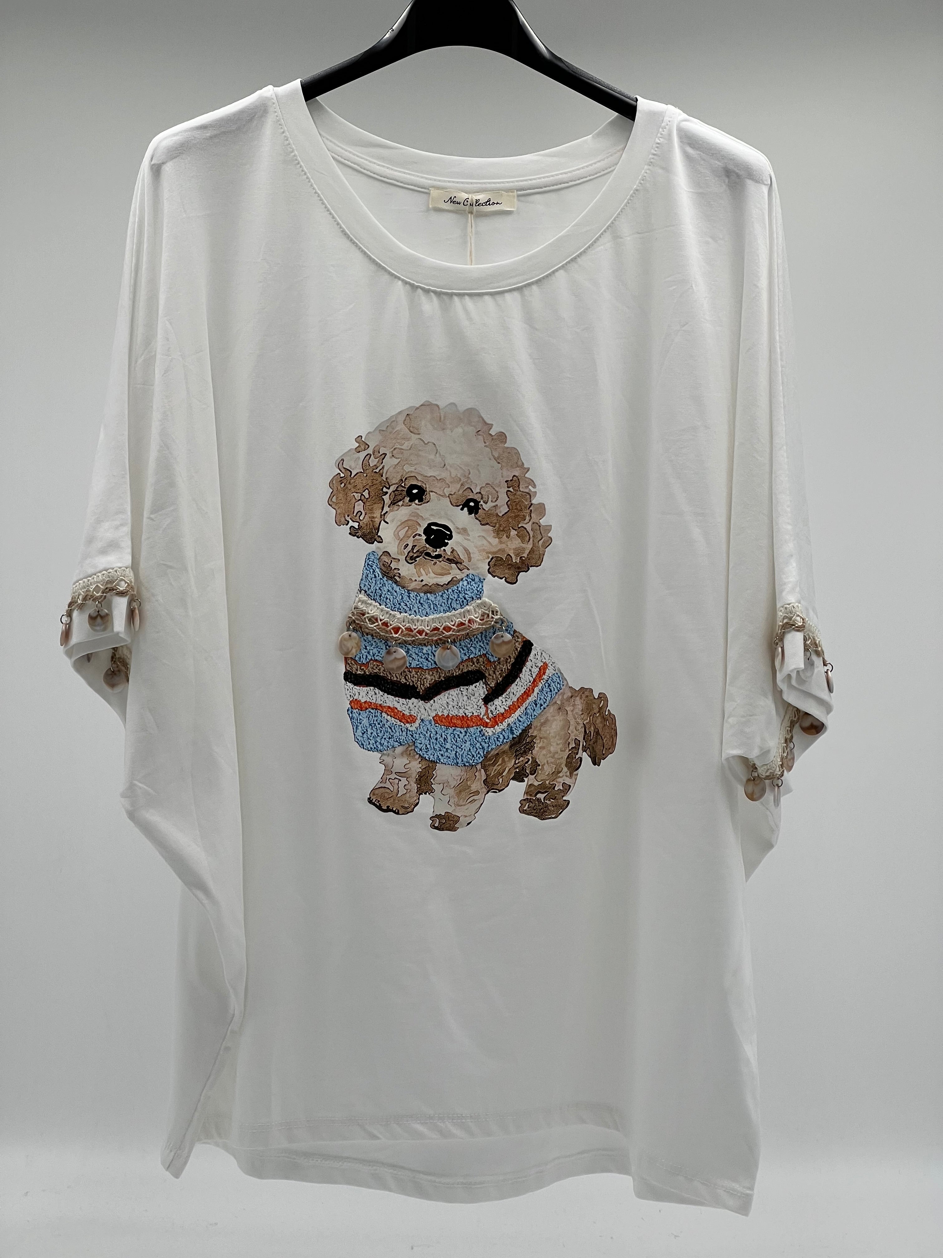 Camiseta de Algodón Premium con Diseño de Caniche y Detalles Artesanales