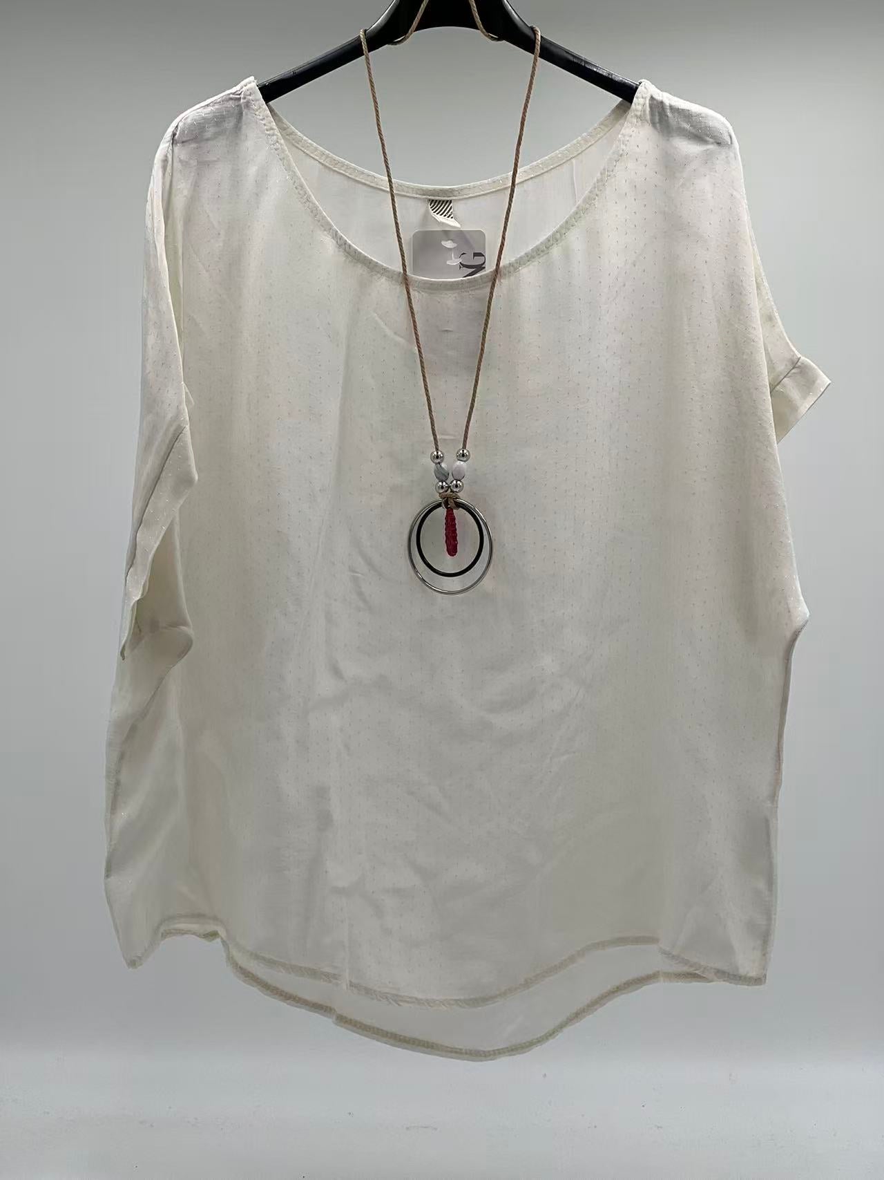 Blusa Fluida de Manga Corta con Textura de Micropunto
