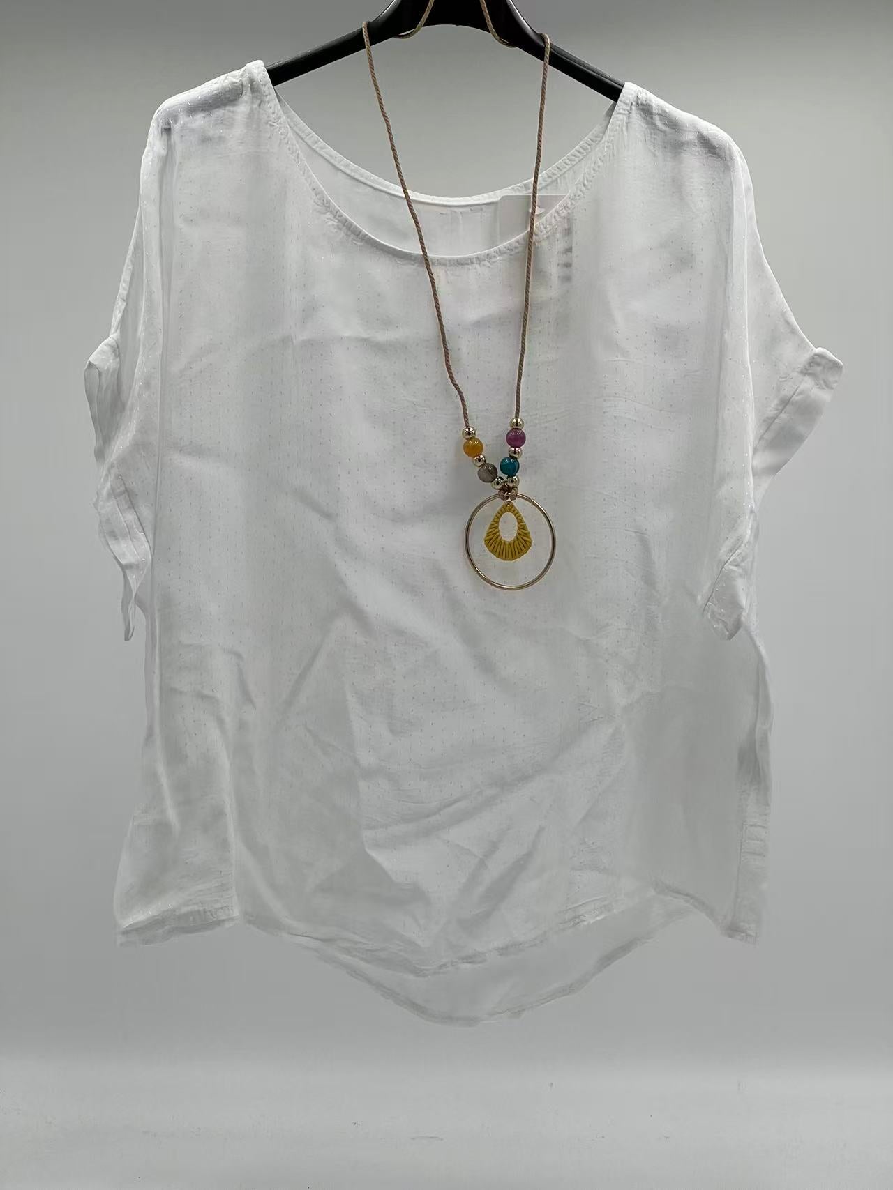 Blusa Fluida de Manga Corta con Textura de Micropunto