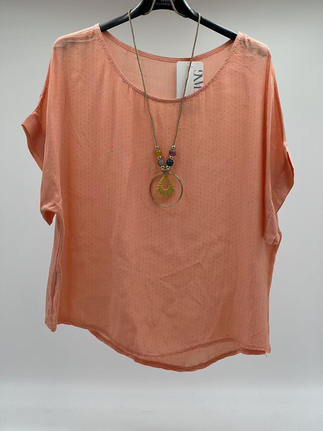 Blusa Fluida de Manga Corta con Textura de Micropunto