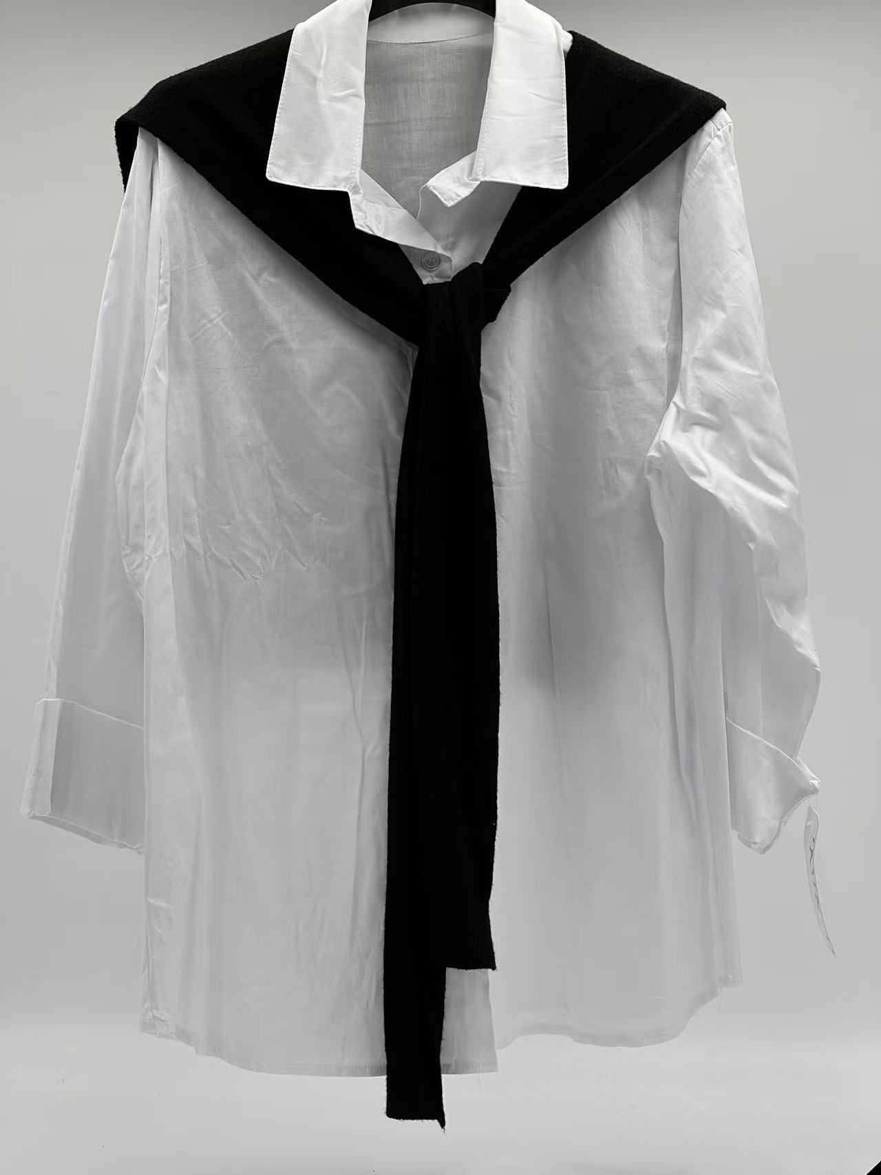 Camisa de Algodón con Capa de Punto Negra
