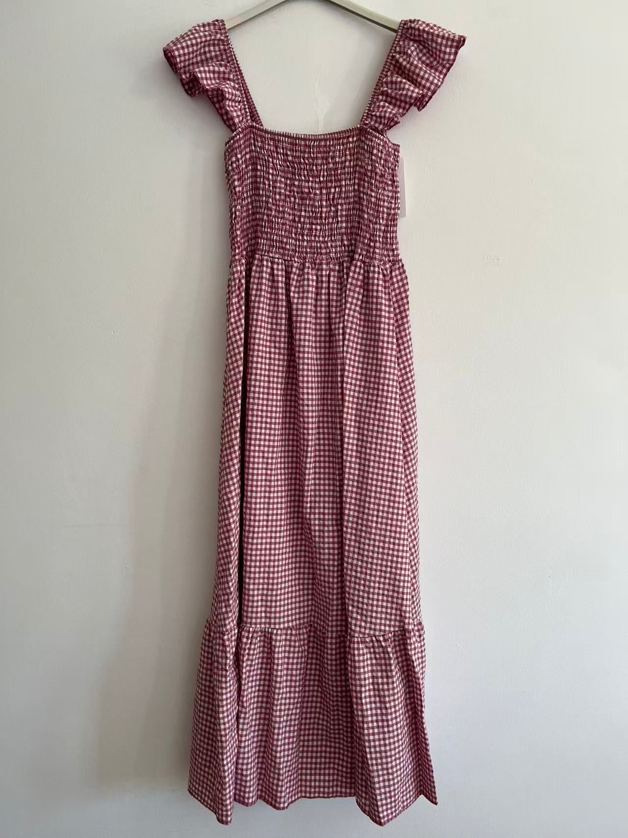 Vestido Largo de Cuadros Vichy con Nido de Abeja