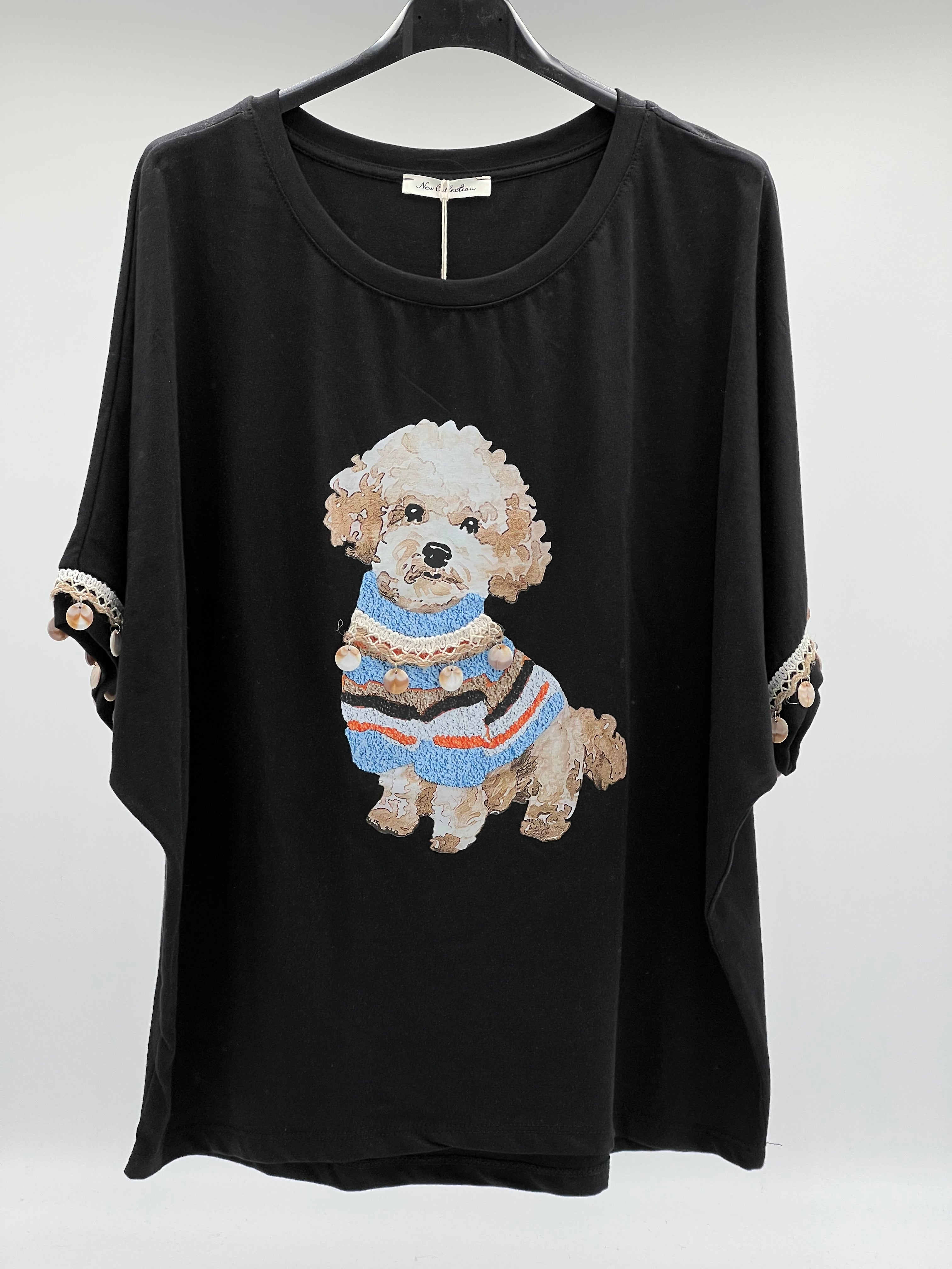 Camiseta de Algodón Premium con Diseño de Caniche y Detalles Artesanales