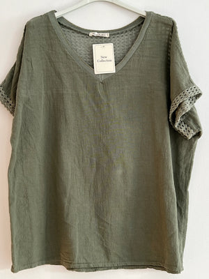 Blusa lino verde caqui