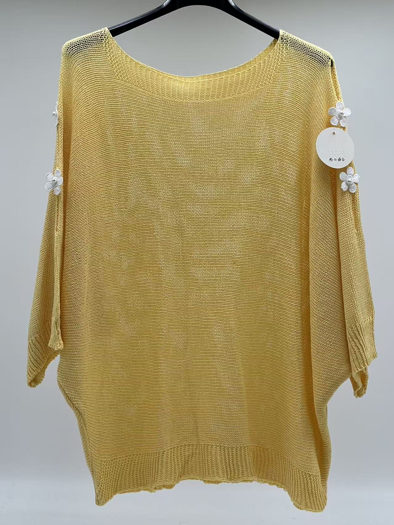 Jersey de Punto con Flores de Perlas y Aberturas en Hombros Estilo Romántico y Coquette