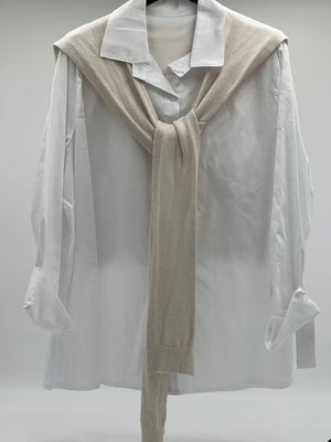 Camisa de Algodón con Capa de Punto Beige 