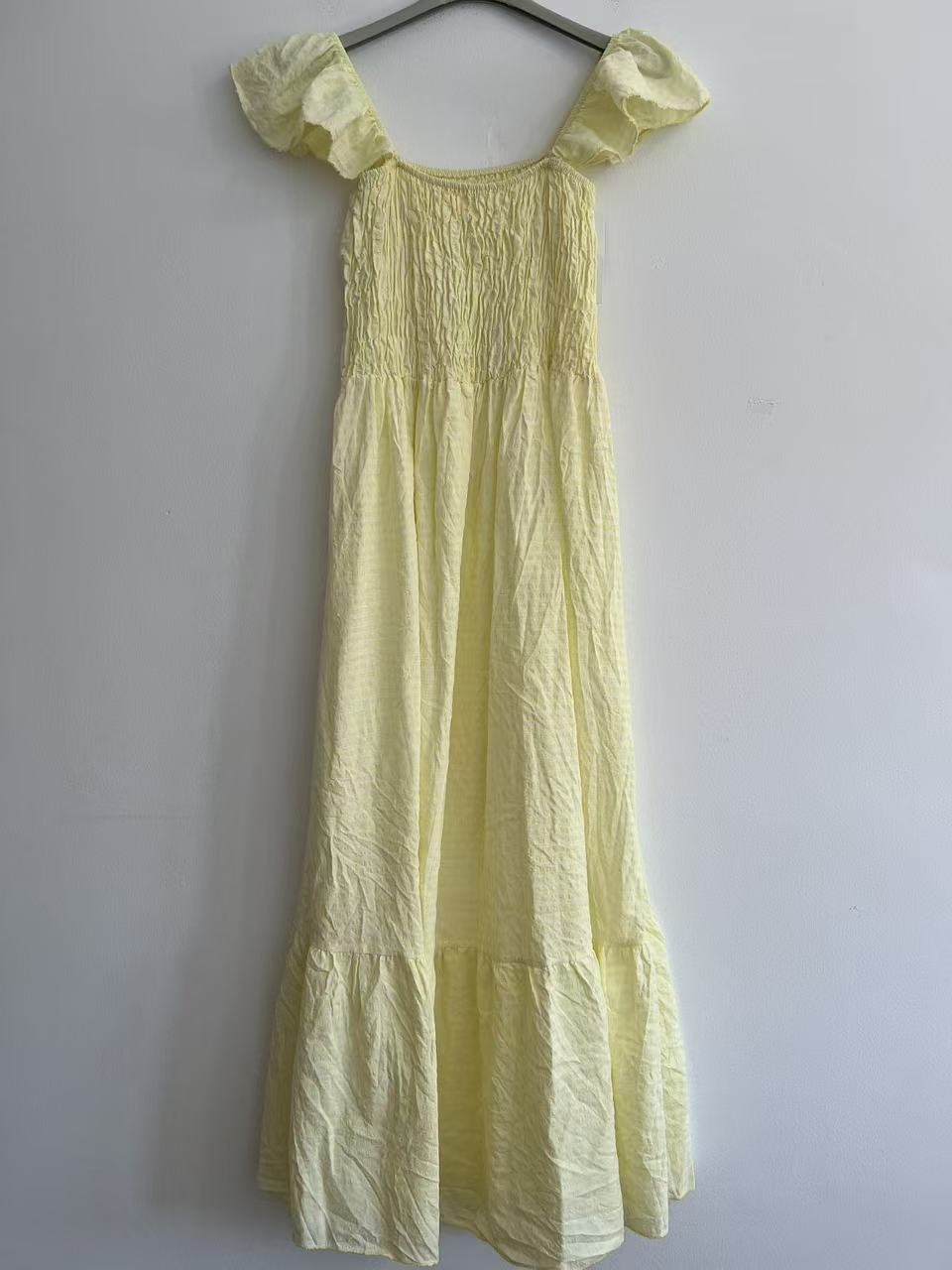 Vestido Largo de Cuadros Vichy con Nido de Abeja