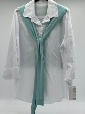 Camisa de Algodón con Capa de Punto Verde agua