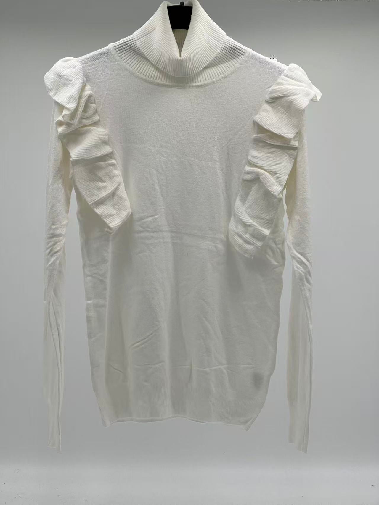 Jersey fino cuello alto volantes