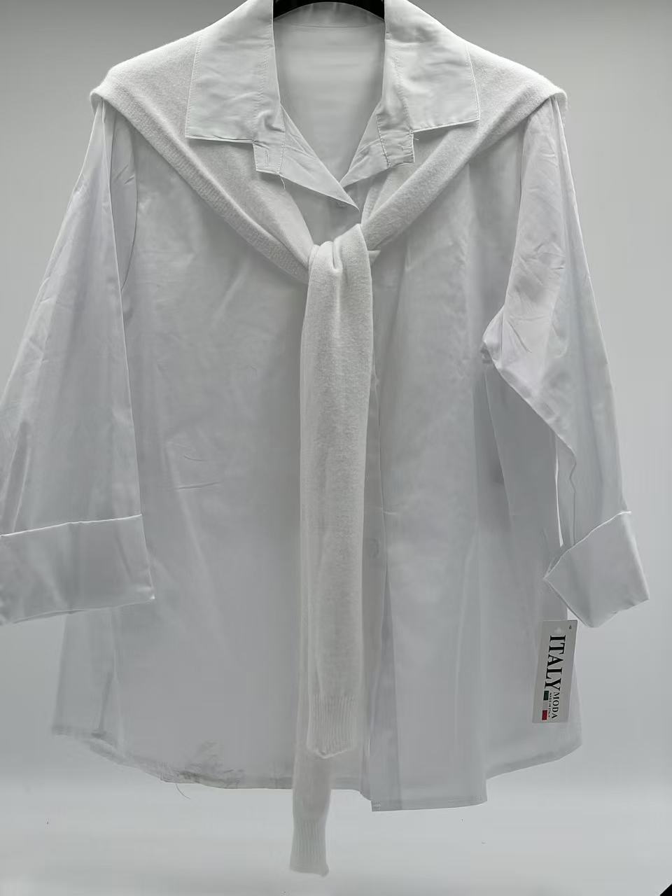 Camisa de Algodón con Capa de Punto Blanca